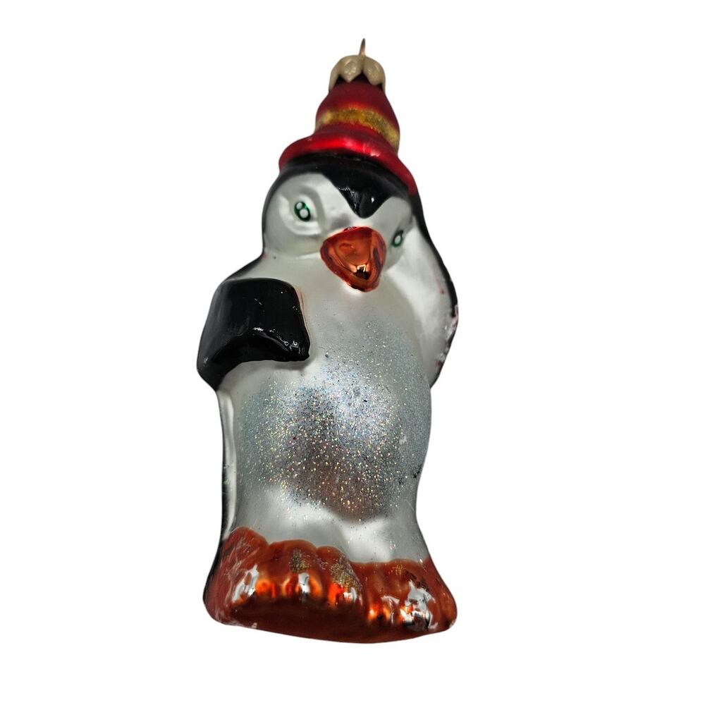 Vintage Blown Glass Penguin Christmas Ornament Made in Poland RARE